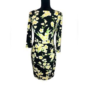 LAUREN RALPH LAUREN FLORAL BLACK & YELLOW CLASSY/CLASSIC DRESS WOMENS SIZE 4